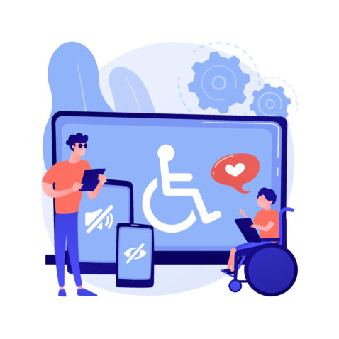 Electronic accessibility abstract concept vector illustration. Accessibility to websites, electronic device for disabled people, communication technology, adjustable web pages abstract metaphor. <a href="http://www.freepik.com">Designed by vectorjuice / Freepik</a> 